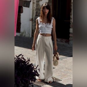 Zara Cream Wide-Leg linen style Pants